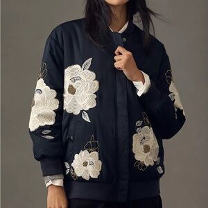 Maeve embroidered black bomber jacket